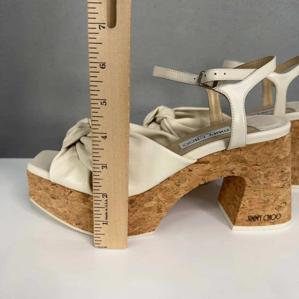 Jimmy Choo Sandals Womens Size 39.5 Heloise Wedge 95 Leather Cork Platform